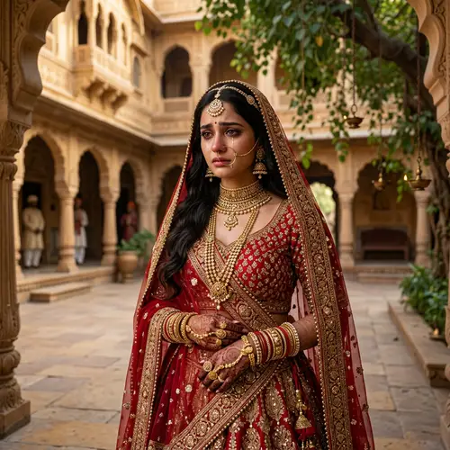 Emotional Indian Princess in Bridal Lehenga