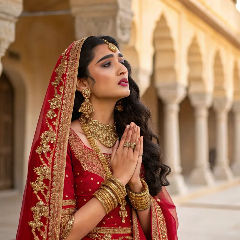 Emotional Indian Princess in Bridal Lehenga