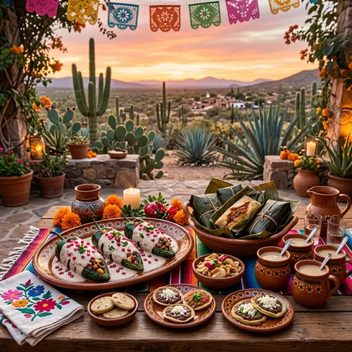 Traditional Eastern Mexican Dishes - Sizzling Chiles en Nogada & Tamales Veracruzanos