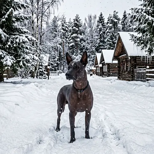 Xoloitzcuintli in Snowy Russian Landscape