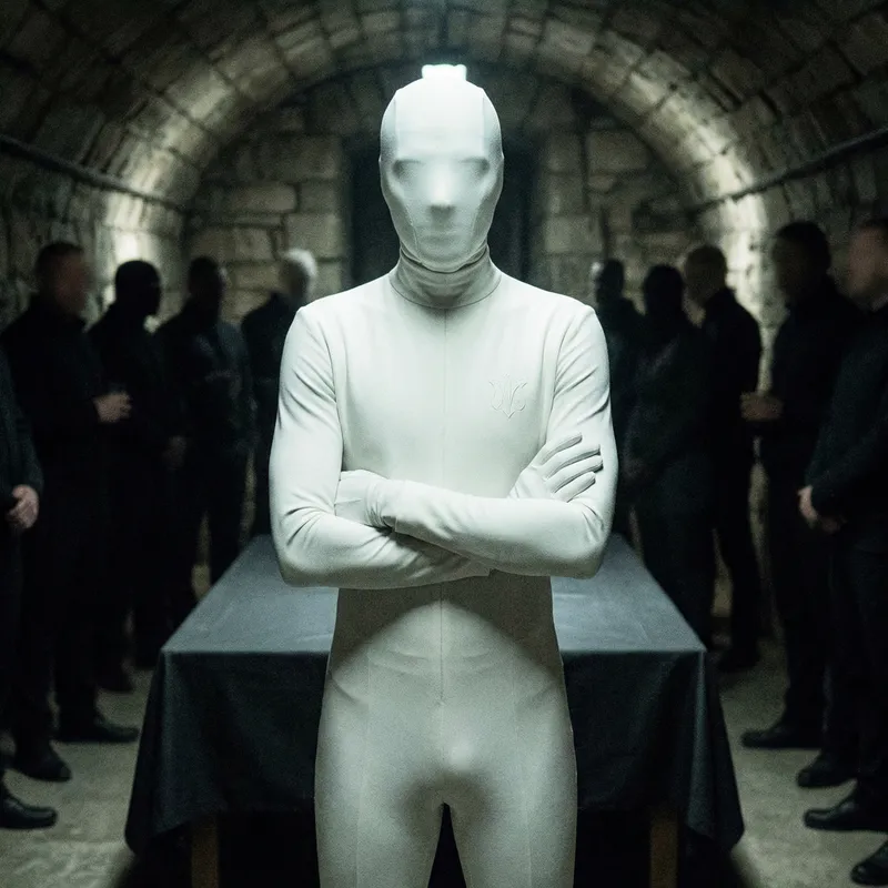 Elegant White-Suit Authority in Secret Room