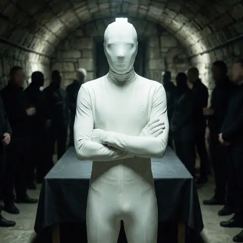 Elegant White-Suit Authority in Secret Room