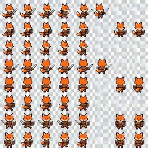Pixel Art Sprite Sheet for Dungeons & Dragons Style Fox Character