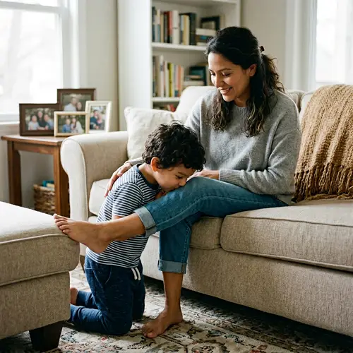 Tender Moment: Child Kissing Woman's Foot