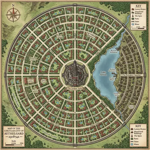 Round City Map with Luxurious Homes