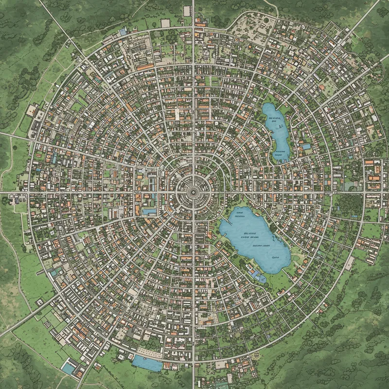 Round City Map with Luxurious Homes