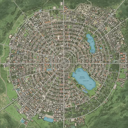Round City Map with Luxurious Homes