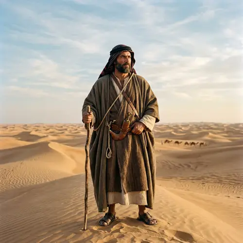 Brave Middle-Eastern Man in Traditional Attire Standing in Desert