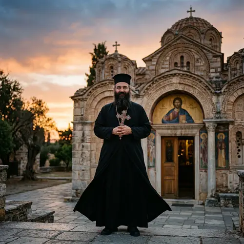 Middle-Aged Orthodox Priest | Black Cassock & Cross Symbol