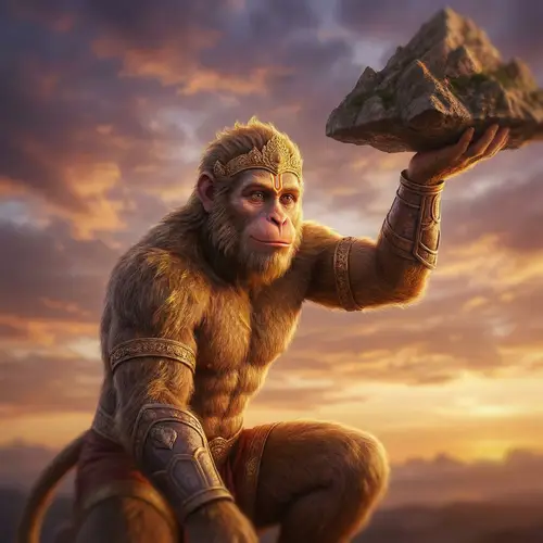 Hanuman: Powerful Monkey God Lifting a Mountain