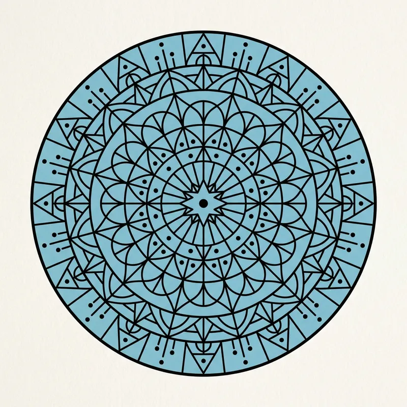 Simplified Geometric Mandala Design in Black and Blue