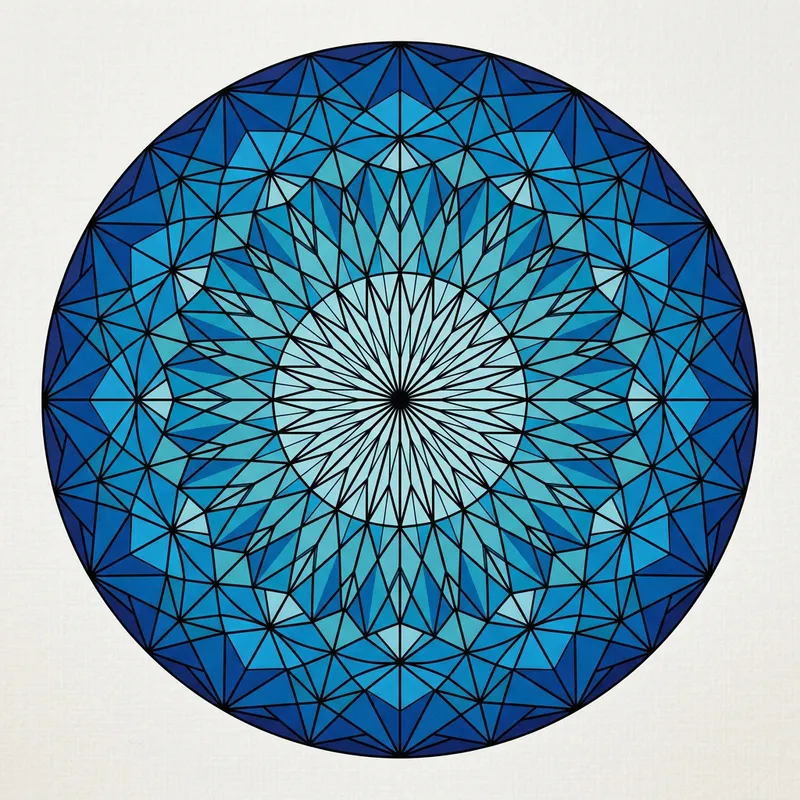 Geometric Circle Design with Black Lines and Blue Shades
