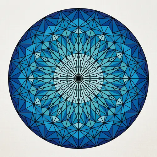 Minimalist Geometric Circle Design with Black Lines and Blue Shades