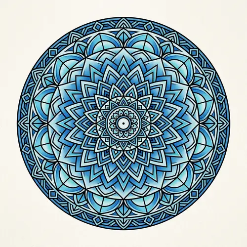 Minimalist Geometric Circle Design with Black and Blue Patterns