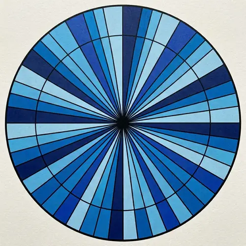 Minimalist Geometric Circle Design with Black Lines and Blue Shades