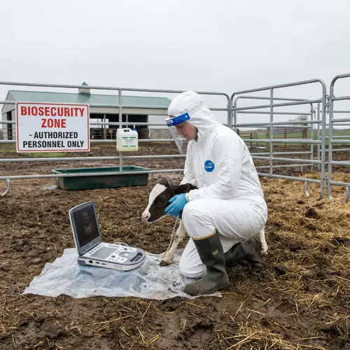 Veterinarian Ensuring Biosecurity in the Field