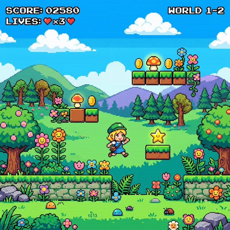 8-Bit Sidescroller Game with Cute Flower Background