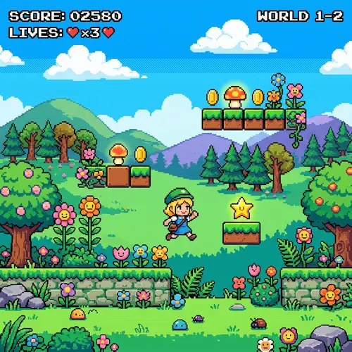 8-Bit Sidescroller Game with Cute Flower Background