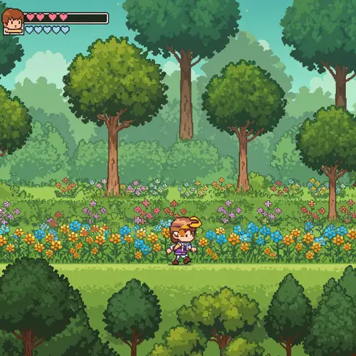 8-Bit Sidescroller Game with Cute Flower Background