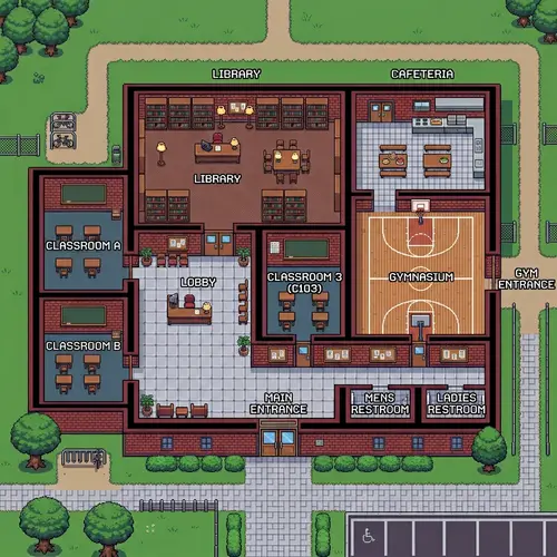 Pixel Art High School Map - 2D Top-Down Design