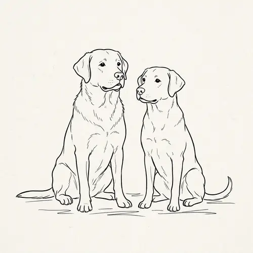 Two Labradors Line Drawing Art
