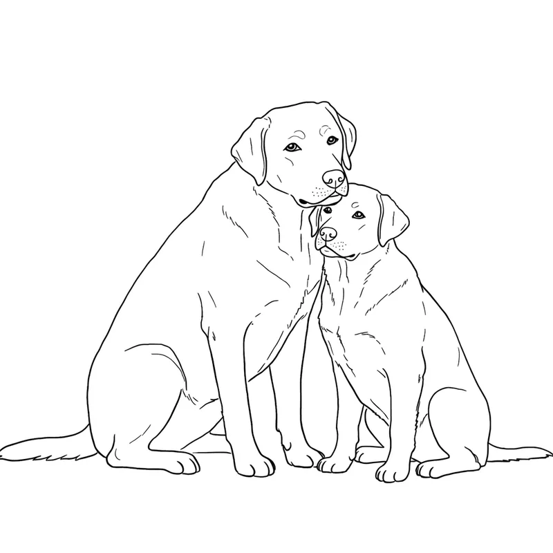 Two Labradors Line Drawing Art