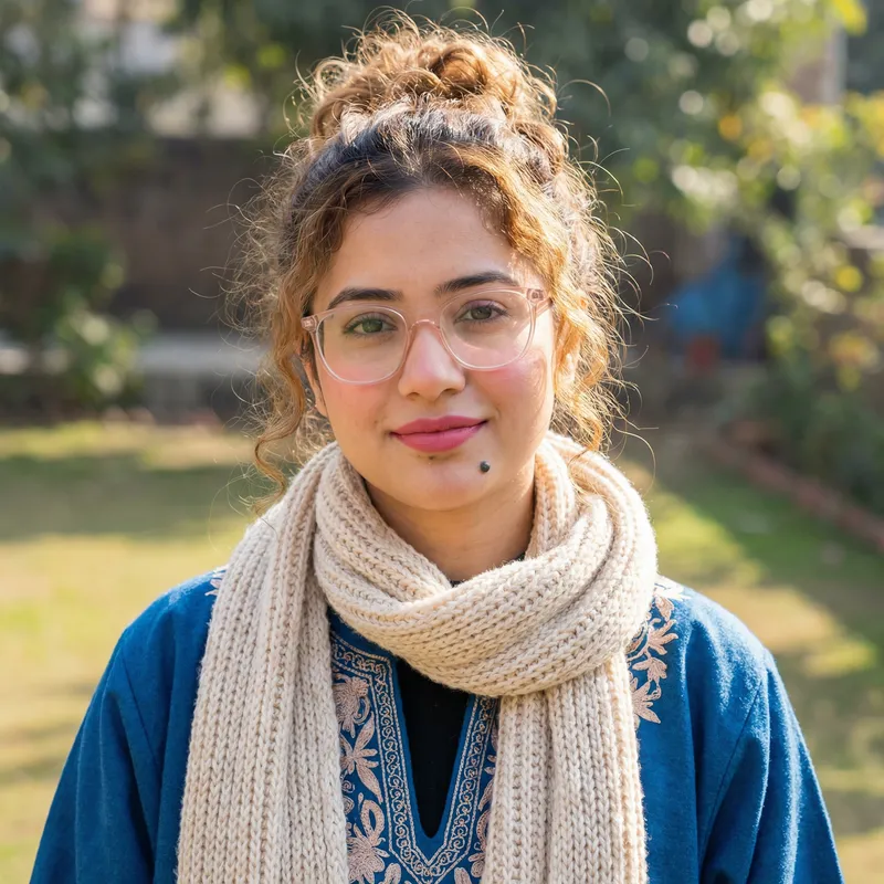 Young Indian Woman Portrait with Light Brown Curly Hair