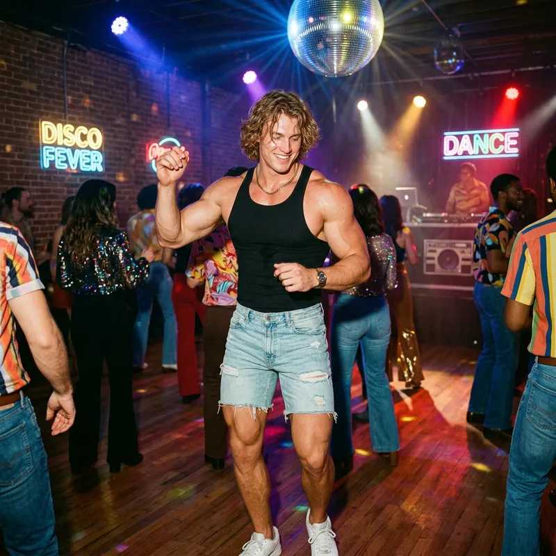 Muscular Bodybuilder Dancing in Disco