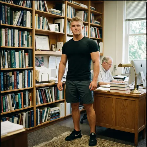 20-Year-Old Blonde Bodybuilder in Professor's Office