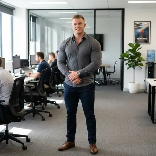 Muscular Bodybuilder Portrait in Office Setting