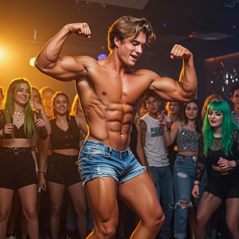 Muscular Bodybuilder Dancing in Disco