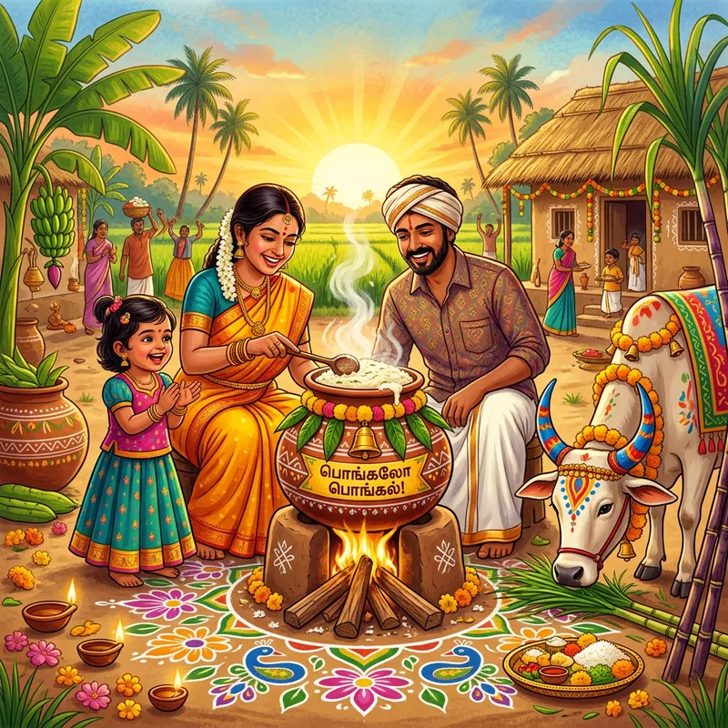 Pongal Festive Delight with Joyful South Asian Family