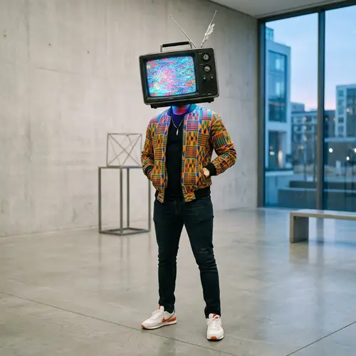 Surrealist African Man with TV Head | Unique Style Artwork