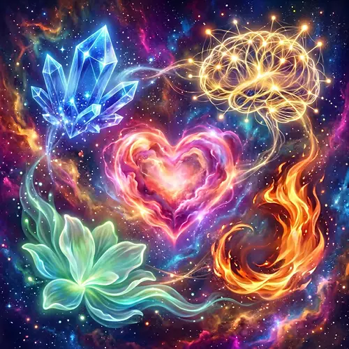 Abstract Values Interplay: Honesty, Love, Courage, Kindness