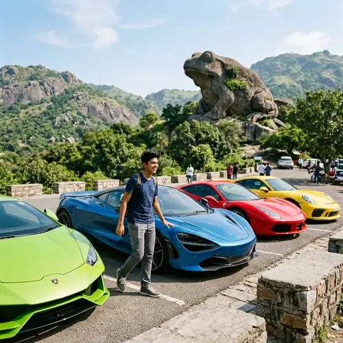 Young South Asian Male Exploring Sports Cars in Mount Abu, Rajasthan
