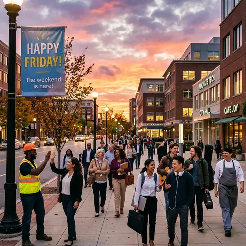 Happy Friday Vibes: Diverse Community Welcoming Weekend Bliss