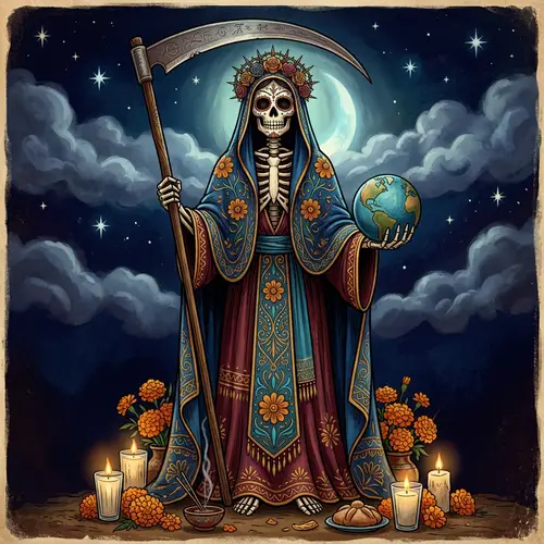 Illustration of Santa Muerte: Traditional Folkloric Depiction