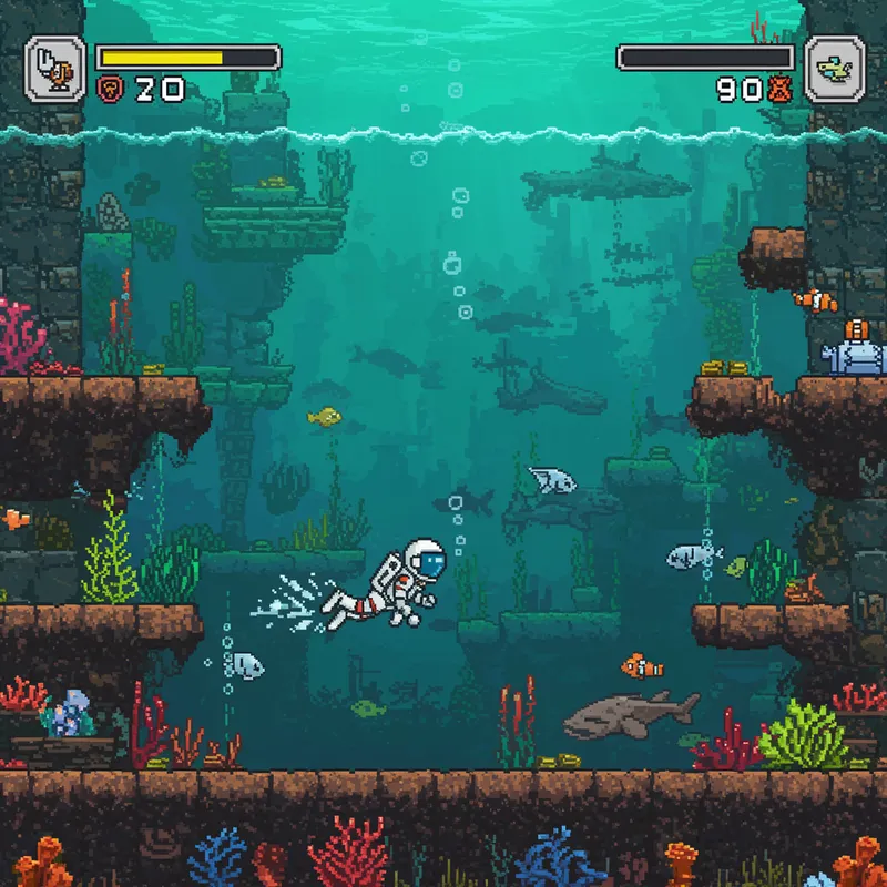 2D Pixel Game: Space Swimming Adventure
