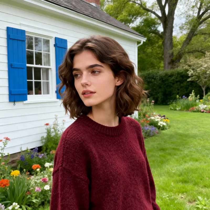 Charming Portrait in a Cozy Burgundy Sweater Charming Portrait in a Cozy Burgundy Sweater