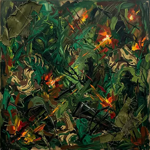 Abstract Jungle Warfare Scene | Green Foliage & Symbols