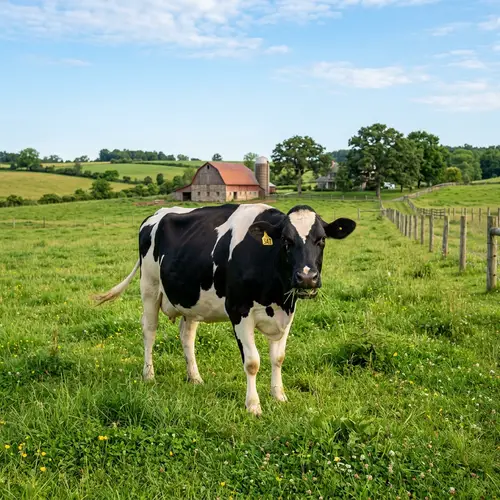 Beautiful Holstein Friesian Cow in Picturesque Pastoral Scene