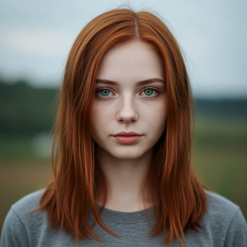 Unique Dual-Eyed Copper Hair Girl Portrait
