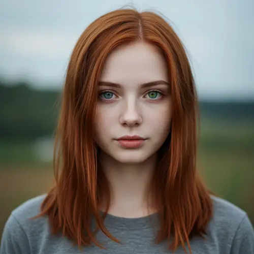Unique Dual-Eyed Copper Hair Girl Portrait
