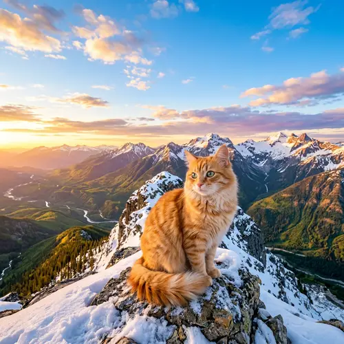 Adorable Orange Tabby Cat on Majestic Mountain | Nature Scene
