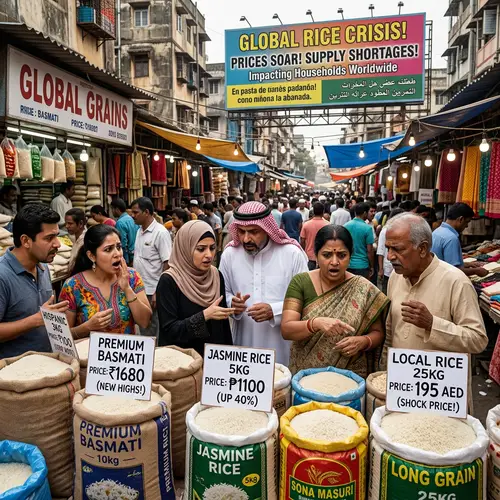 High Rice Prices Market Scene - Surprised Shoppers