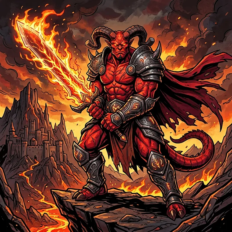 Epic Demon Art: Hellboy with Flaming Sword