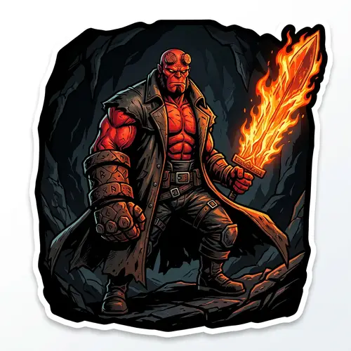 Hellboy Fire Sword Sticker Design