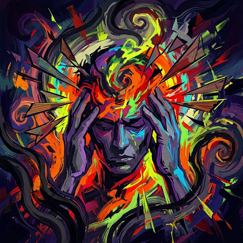 Vibrant Headache Art: A Digital Painting of Discomfort Vibrant Headache Art: A Digital Painting of Discomfort