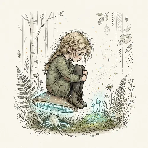 Scandi Style Illustration: Melancholy Girl with Enchantment