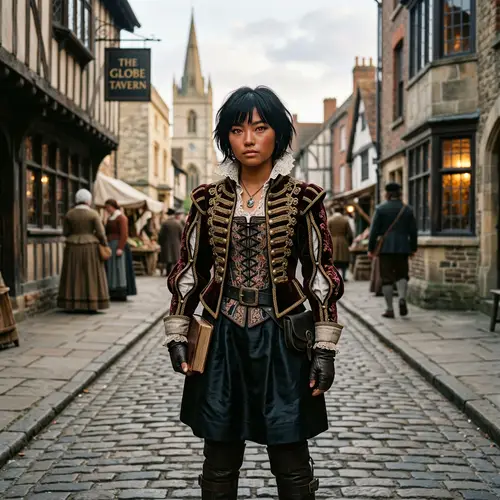 East Asian Girl in 17th Century Attire with Red Eyes